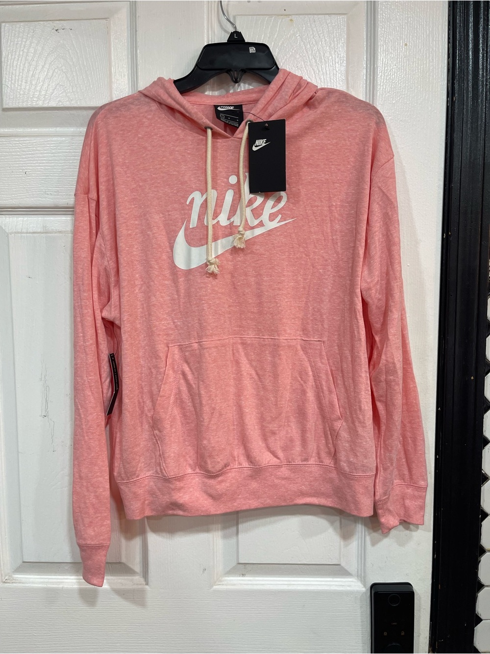 Nike Women's Pink Pullover Hoodie with White Logo lightweight
